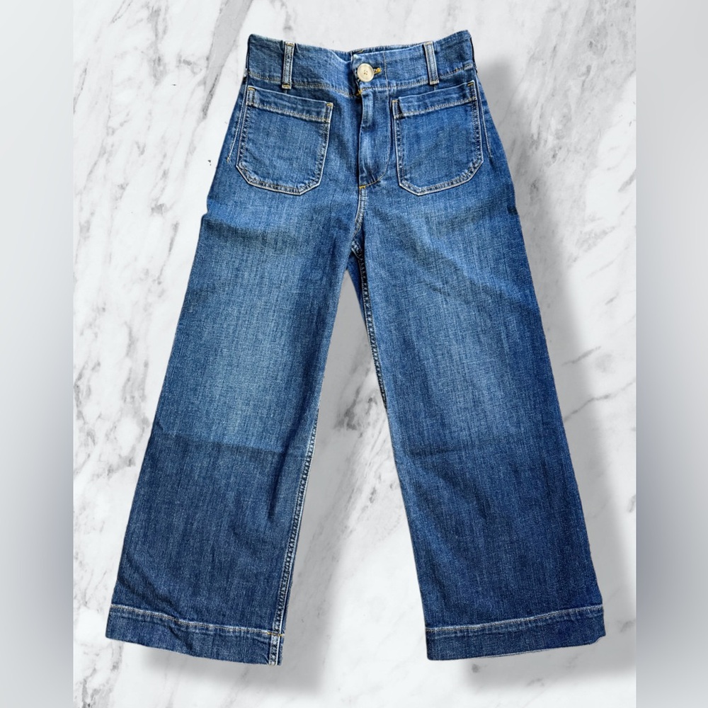 Maeve Colette Cropped Wide Leg Jeans Anthropologie Medium Blue Denim High Rise
